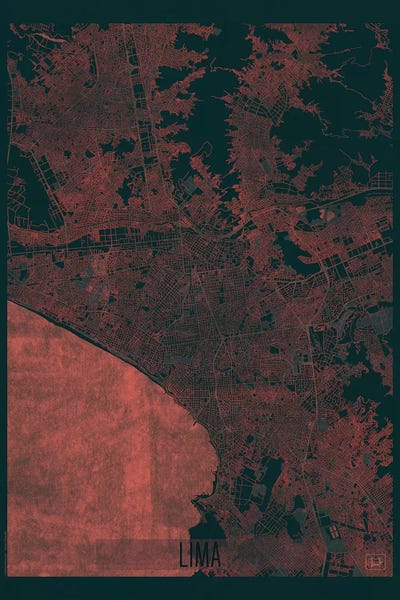 Peru: Lima Infrared Urban Blueprint Map by Hubert Roguski