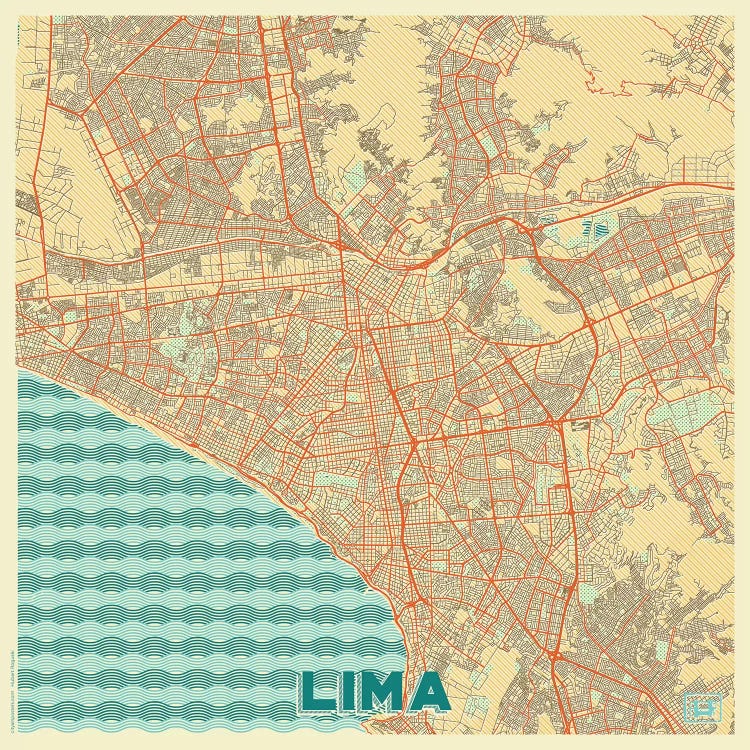 Lima Retro Urban Blueprint Map