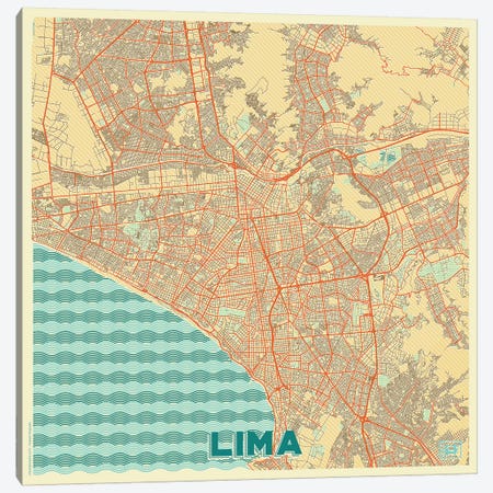 Lima Retro Urban Blueprint Map Canvas Print #HUR178} by Hubert Roguski Canvas Artwork