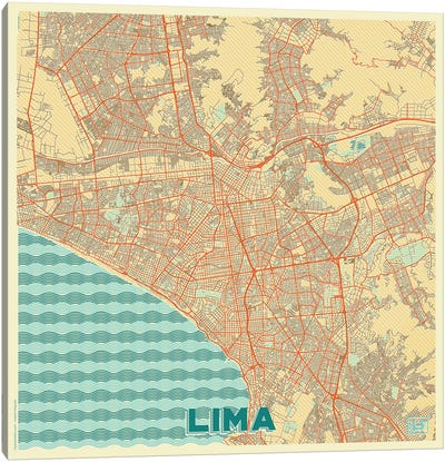 Lima Retro Urban Blueprint Map Canvas Art Print - Peru Art