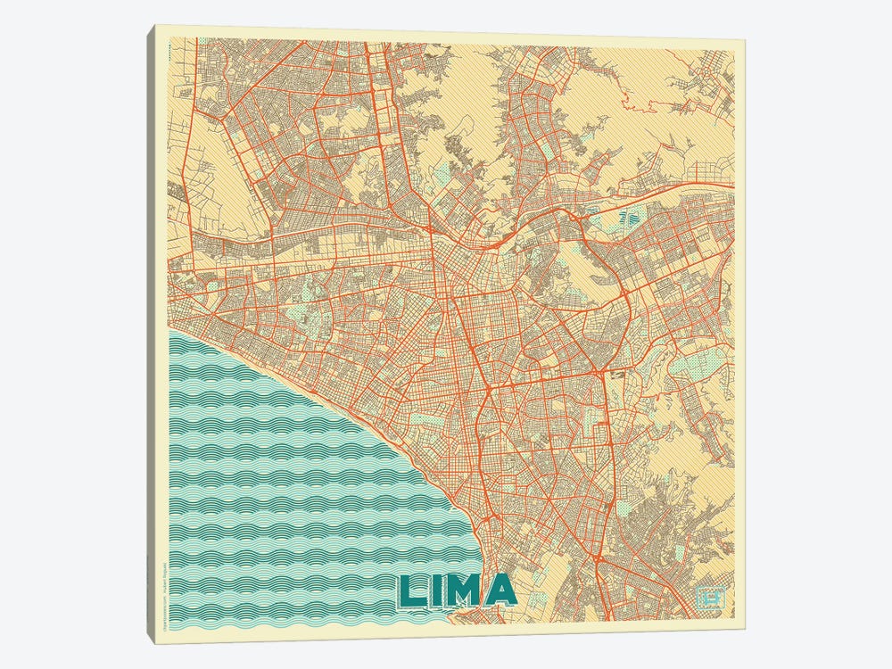 Lima Retro Urban Blueprint Map by Hubert Roguski 1-piece Canvas Artwork