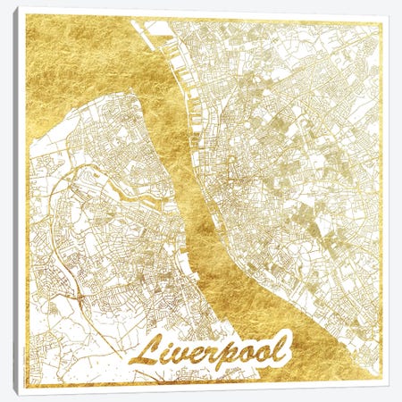 Liverpool Gold Leaf Urban Blueprint Map Canvas Print #HUR180} by Hubert Roguski Canvas Print