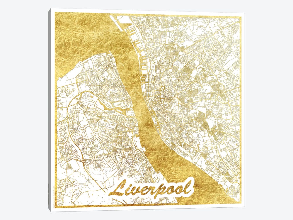 Liverpool Gold Leaf Urban Blueprint Map by Hubert Roguski 1-piece Canvas Art Print
