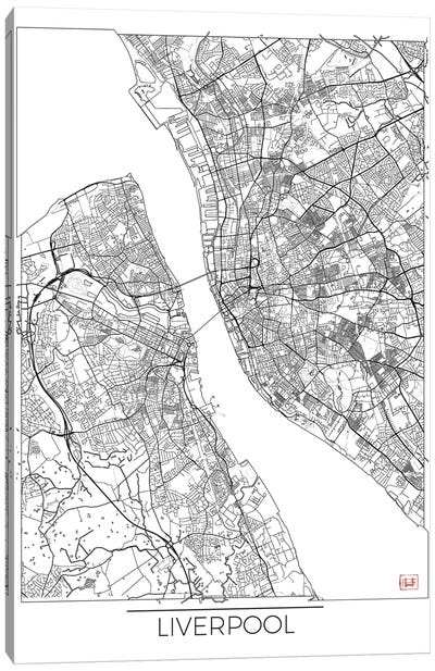 Liverpool Minimal Urban Blueprint Map Canvas Art Print - Hubert Roguski