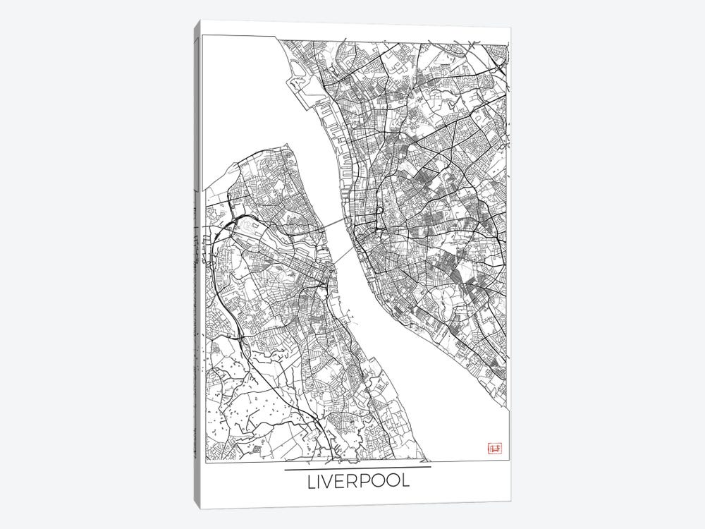 Liverpool Minimal Urban Blueprint Map by Hubert Roguski 1-piece Canvas Art