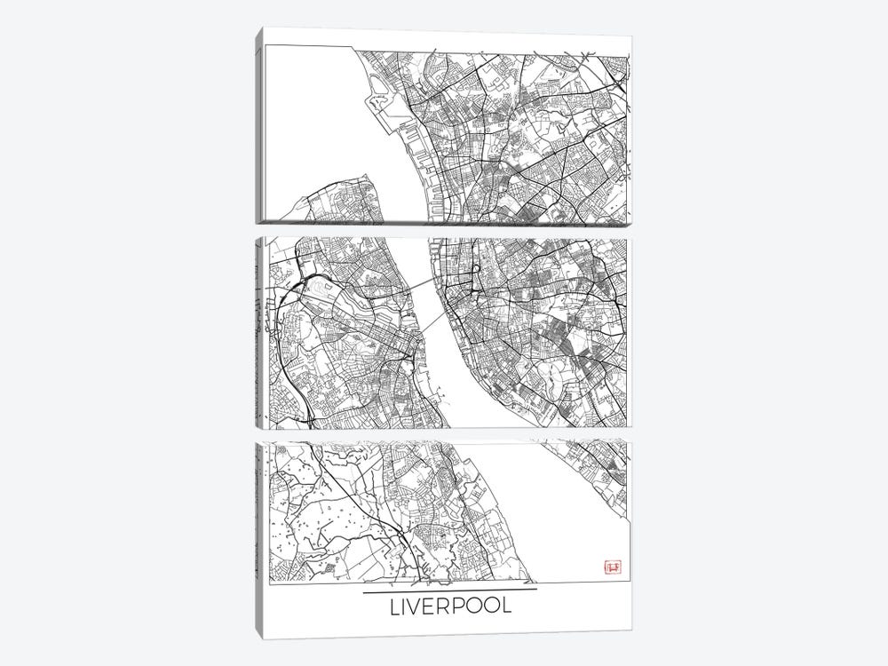 Liverpool Minimal Urban Blueprint Map by Hubert Roguski 3-piece Canvas Wall Art