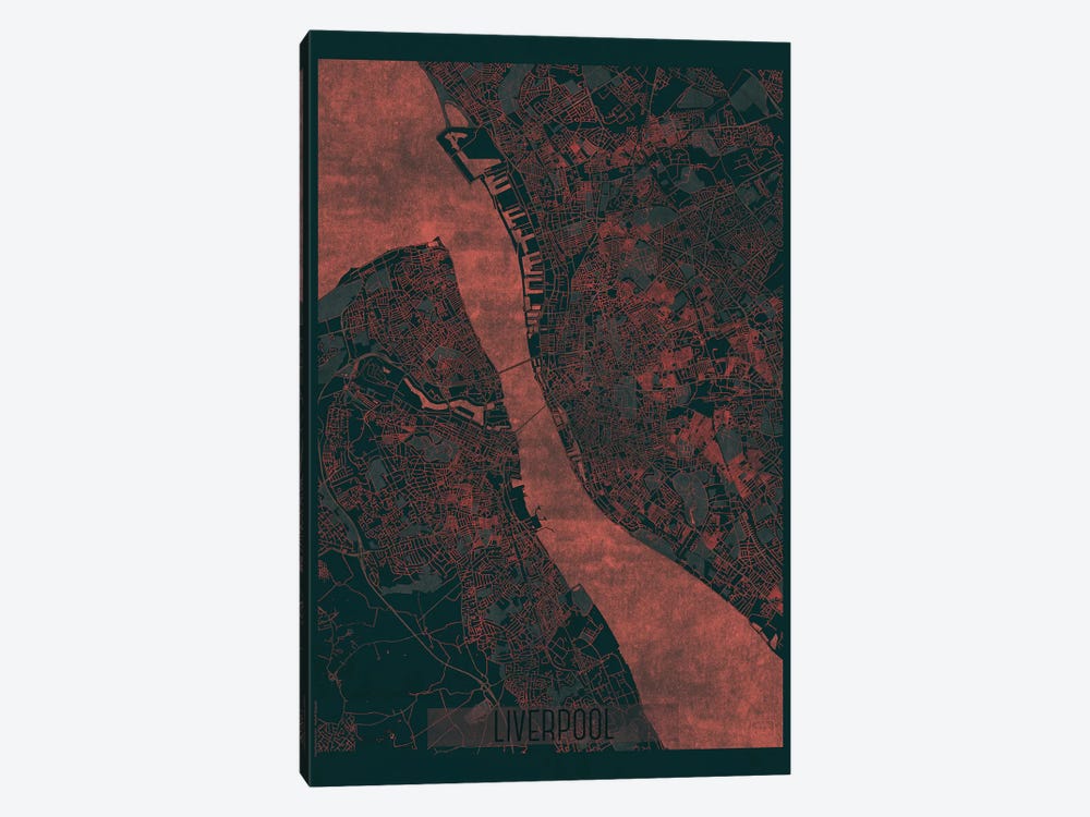 Liverpool Infrared Urban Blueprint Map by Hubert Roguski 1-piece Canvas Art Print