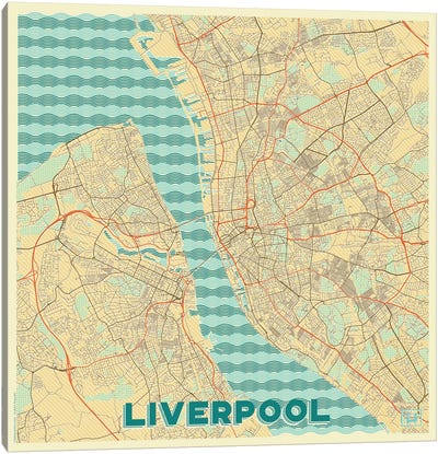 Liverpool Retro Urban Blueprint Map Canvas Art Print - Hubert Roguski