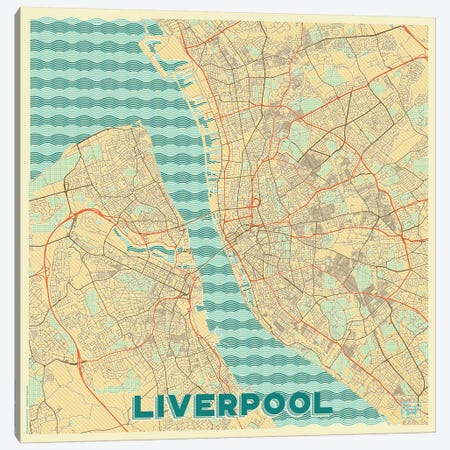 Liverpool Retro Urban Blueprint Map Canvas Print #HUR183} by Hubert Roguski Canvas Art Print