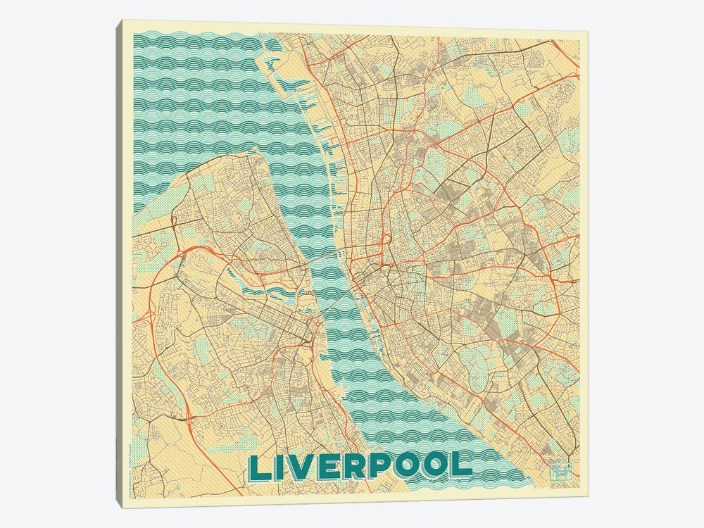 Liverpool Retro Urban Blueprint Map by Hubert Roguski 1-piece Canvas Artwork
