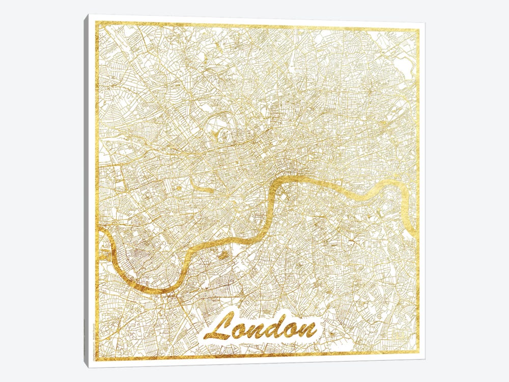 London Gold Leaf Urban Blueprint Map by Hubert Roguski 1-piece Canvas Wall Art