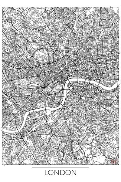 London Maps: London Minimal Urban Blueprint Map by Hubert Roguski