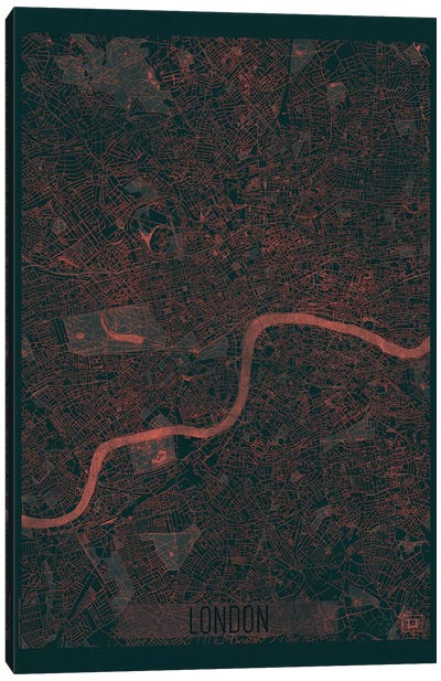London Infrared Urban Blueprint Map Canvas Art Print - London Maps