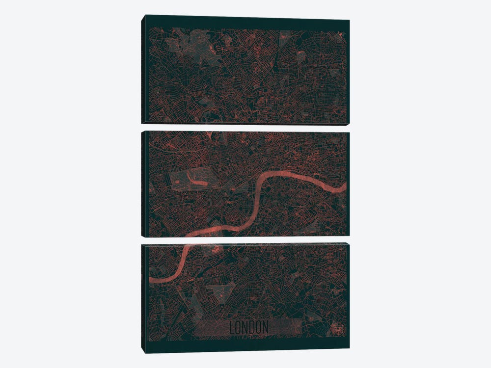 London Infrared Urban Blueprint Map 3-piece Canvas Art