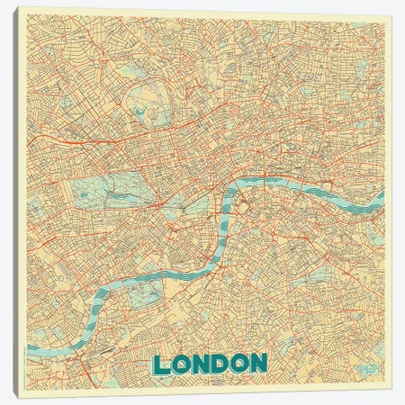 London Retro Urban Blueprint Map Canvas Print #HUR188} by Hubert Roguski Canvas Art Print