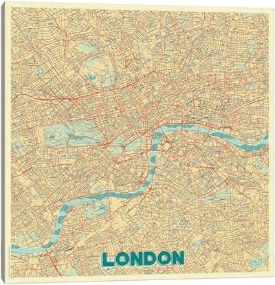 London Retro Urban Blueprint Map Canvas Art Print - London Maps