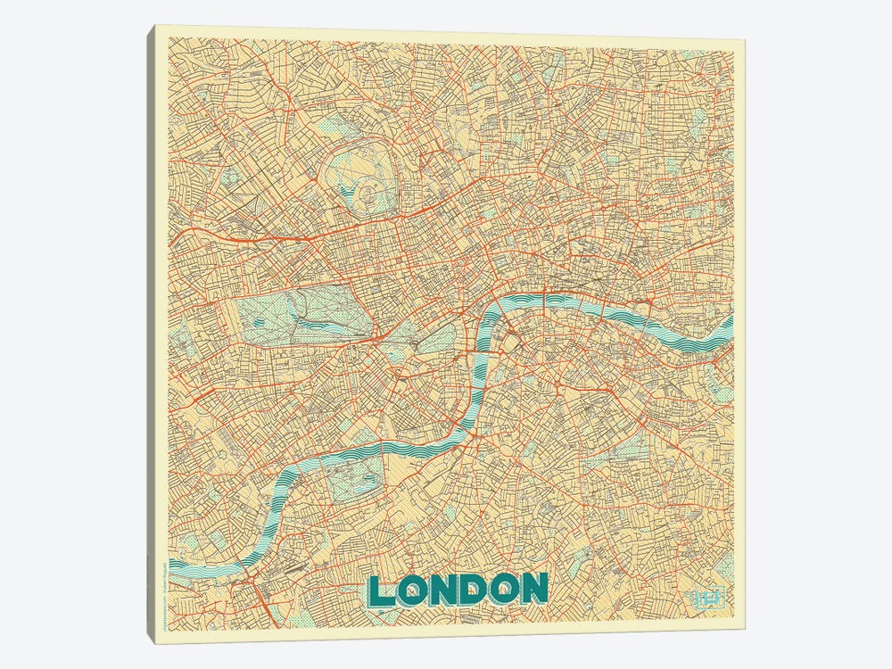 London Retro Urban Blueprint Map 1-piece Art Print