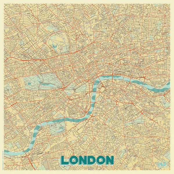 Hubert Roguski: London Retro Urban Blueprint Map by Hubert Roguski