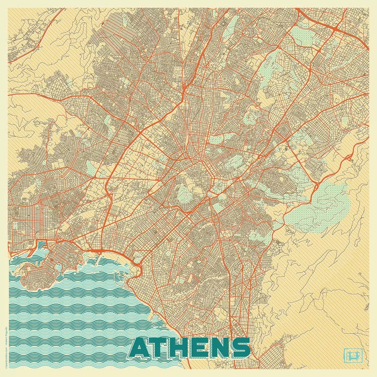 Athens Retro Urban Blueprint Map