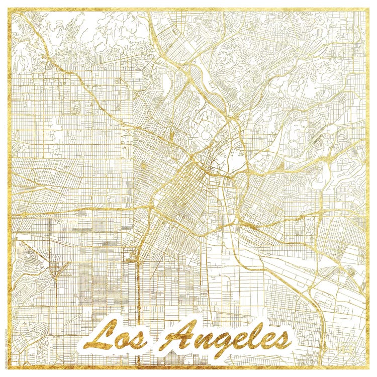 Los Angeles Gold Leaf Urban Blueprint Map