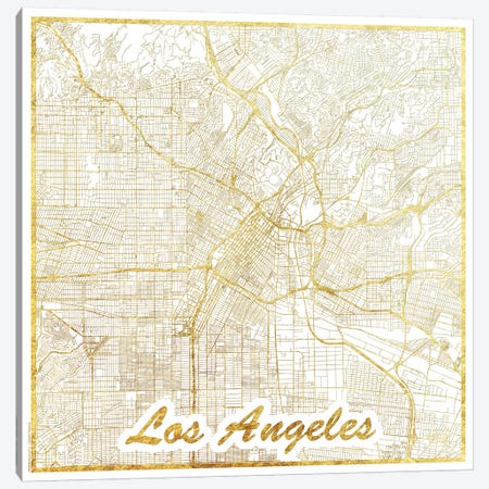 Los Angeles Gold Leaf Urban Blueprint Map Canvas Print #HUR190} by Hubert Roguski Canvas Wall Art