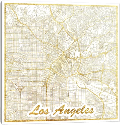 Los Angeles Gold Leaf Urban Blueprint Map Canvas Art Print - Hubert Roguski