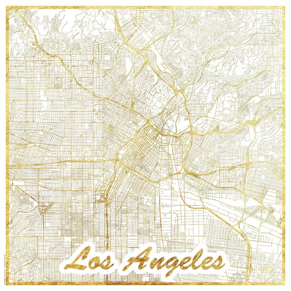 Los Angeles Maps: Los Angeles Gold Leaf Urban Blueprint Map by Hubert Roguski