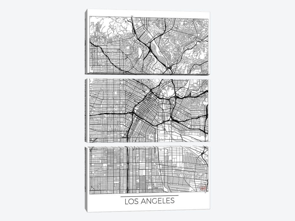 Los Angeles Minimal Urban Blueprint Map by Hubert Roguski 3-piece Canvas Art Print