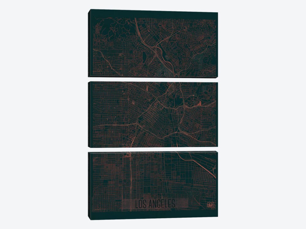Los Angeles Infrared Urban Blueprint Map by Hubert Roguski 3-piece Canvas Wall Art