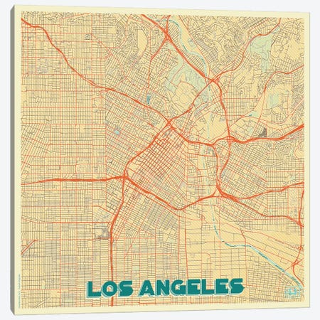 Los Angeles Retro Urban Blueprint Map Canvas Print #HUR193} by Hubert Roguski Canvas Wall Art