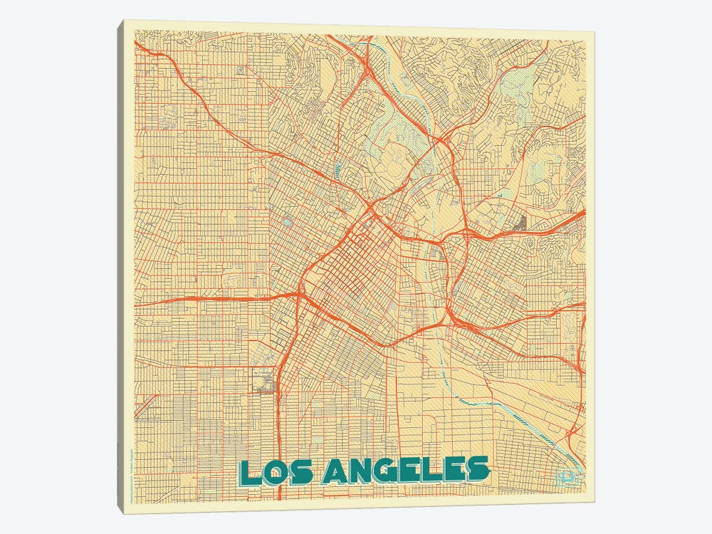 Los Angeles Retro Urban Blueprint Map by Hubert Roguski 1-piece Art Print