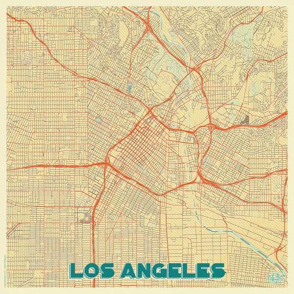 Los Angeles: Los Angeles Retro Urban Blueprint Map by Hubert Roguski