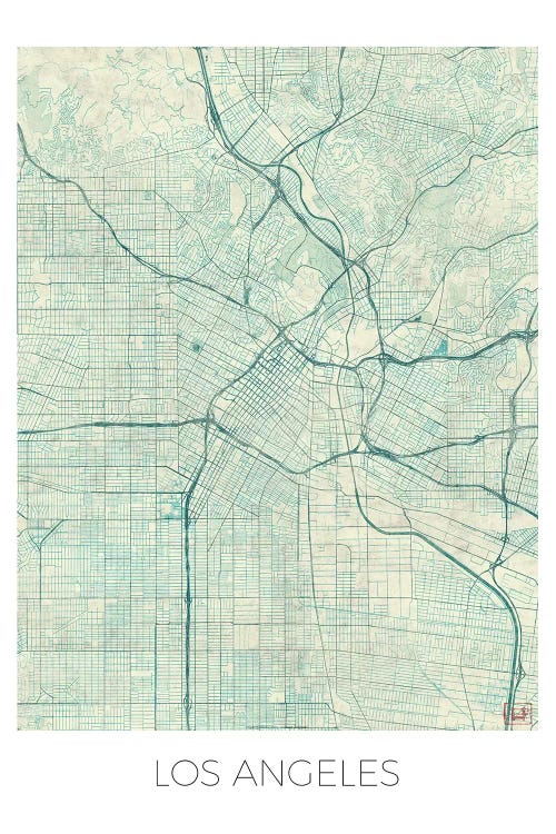 Los Angeles Vintage Blue Watercolor Urban Blueprint Map