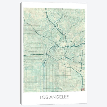 Los Angeles Vintage Blue Watercolor Urban Blueprint Map Canvas Print #HUR194} by Hubert Roguski Canvas Art Print