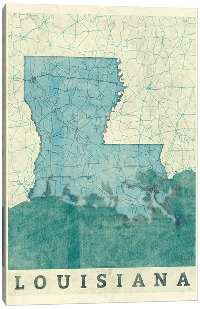 Louisiana Map Canvas Art Print - Hubert Roguski