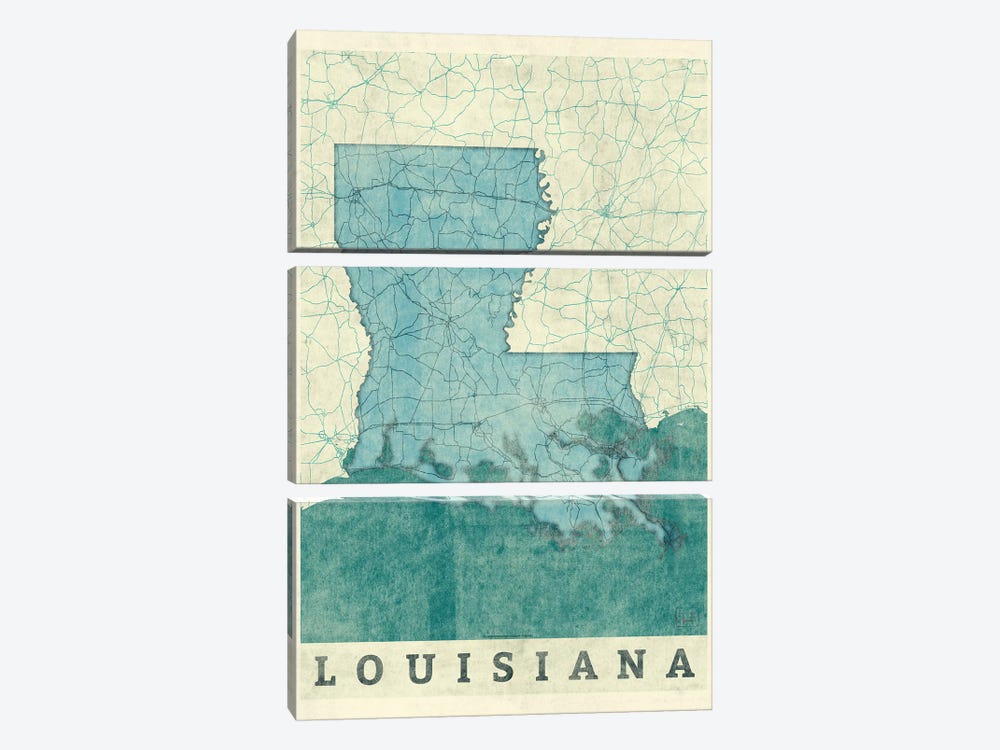 Louisiana Map by Hubert Roguski 3-piece Canvas Print