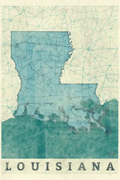 Large Map Art - Canvas Prints: Louisiana Map by Hubert Roguski