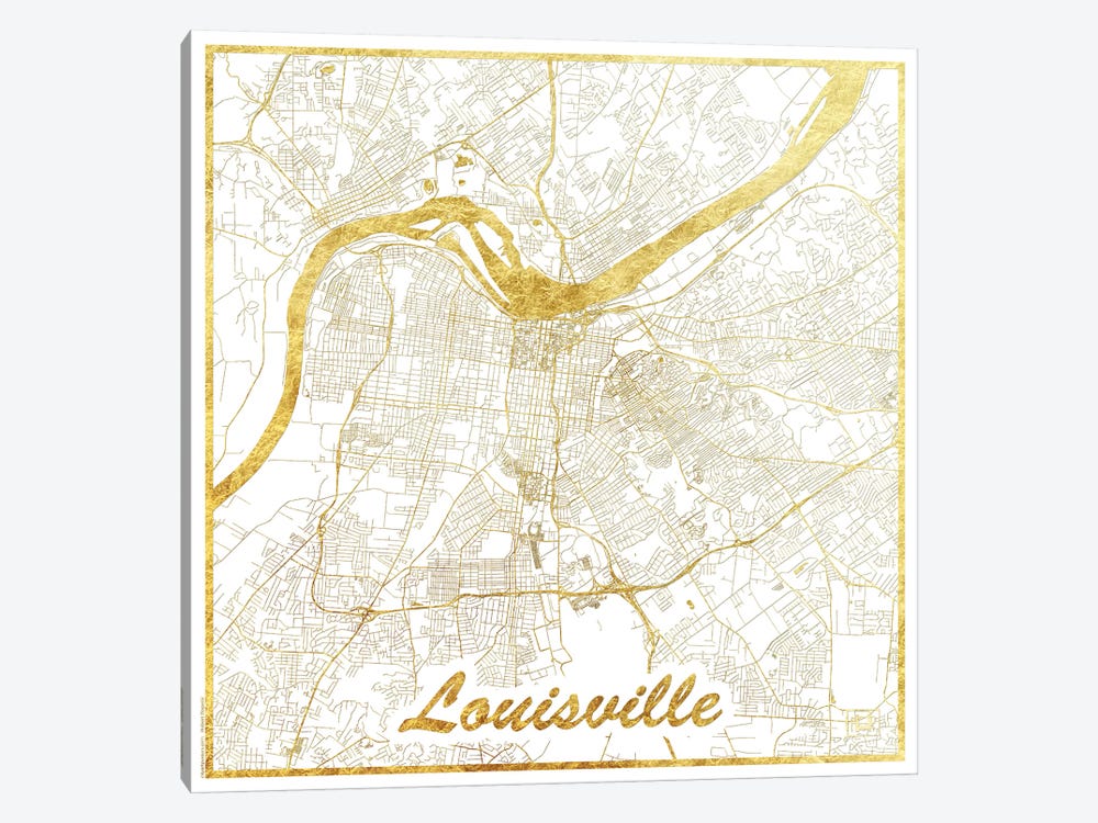 Framed Canvas Art (White Floating Frame) - Louisville Minimal Urban Blueprint Map by Hubert Roguski ( places > North America > United States >
