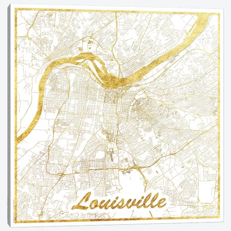 Louisville Gold Leaf Urban Blueprint Map Canvas Print #HUR196} by Hubert Roguski Art Print