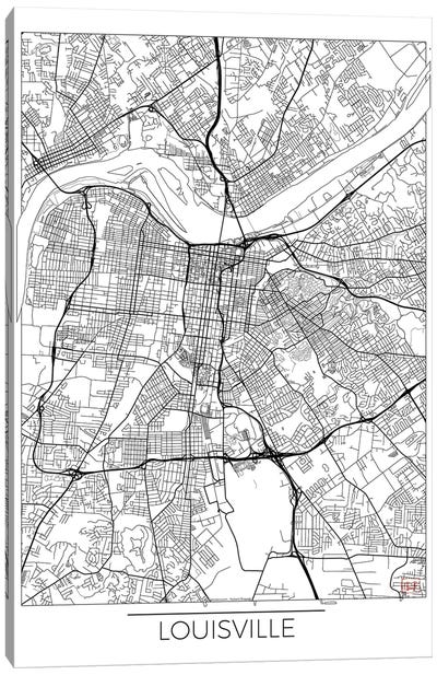 Louisville Minimal Urban Blueprint Map Canvas Art Print - Louisville Art