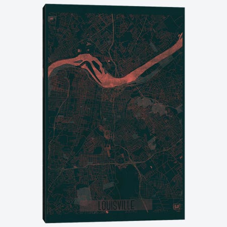 Framed Canvas Art (White Floating Frame) - Louisville Minimal Urban Blueprint Map by Hubert Roguski ( places > North America > United States >