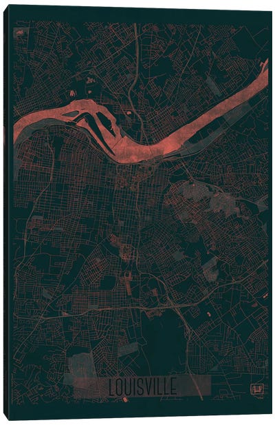 Louisville Infrared Urban Blueprint Map Canvas Art Print - Louisville