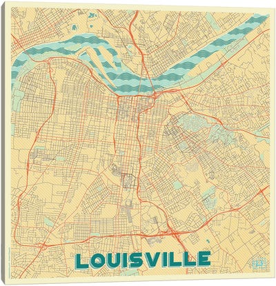 Louisville Retro Urban Blueprint Map Canvas Art Print - Hubert Roguski