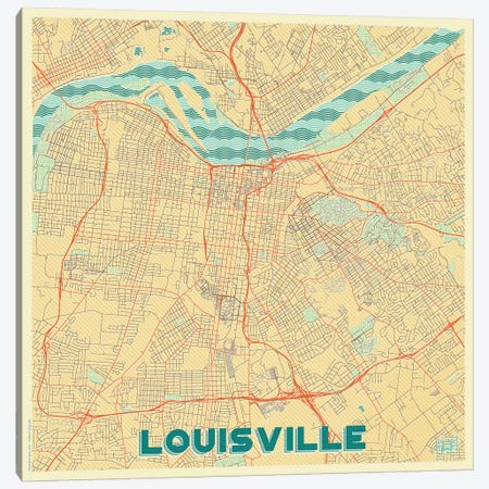 Louisville Retro Urban Blueprint Map Canvas Print #HUR199} by Hubert Roguski Canvas Art