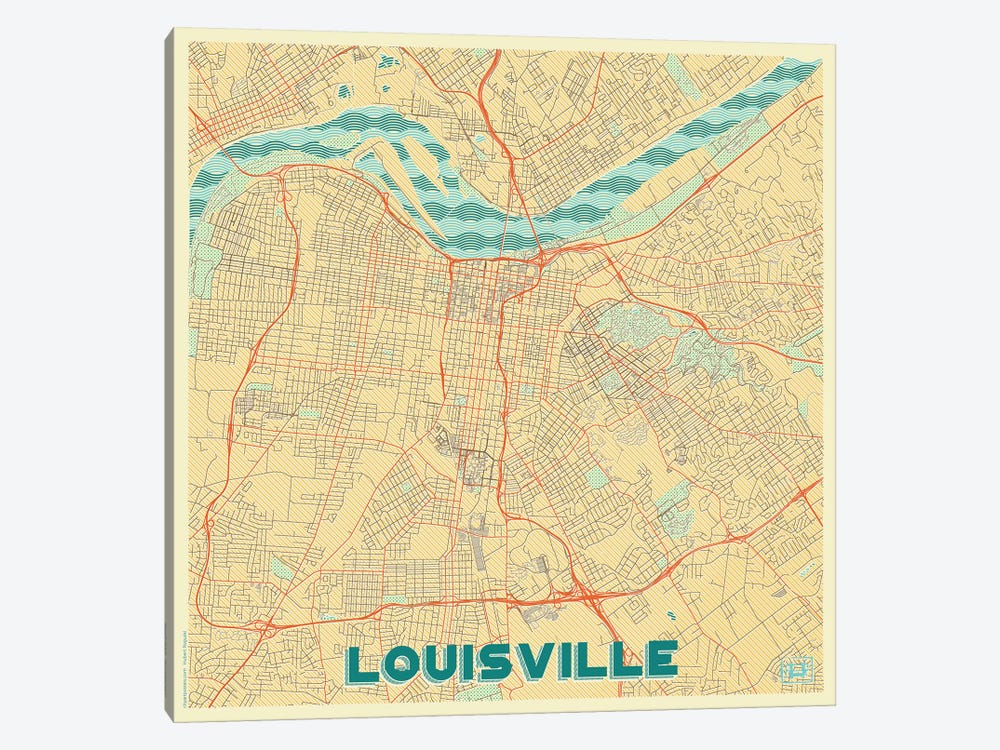 Louisville Retro Urban Blueprint Map by Hubert Roguski 1-piece Art Print