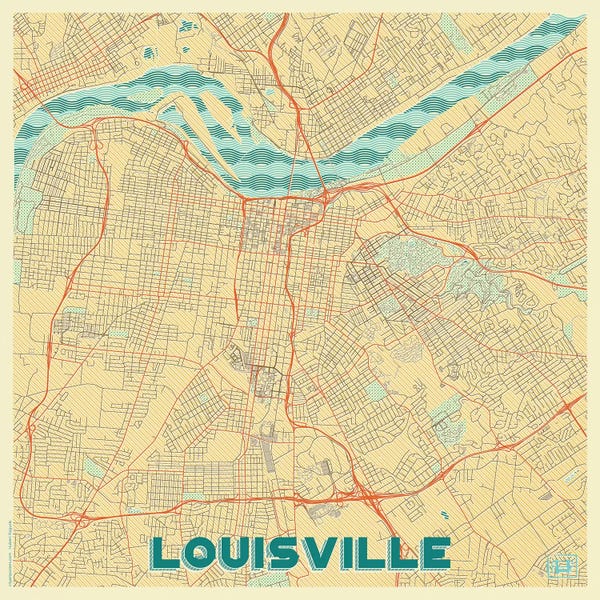 Kentucky: Louisville Retro Urban Blueprint Map by Hubert Roguski