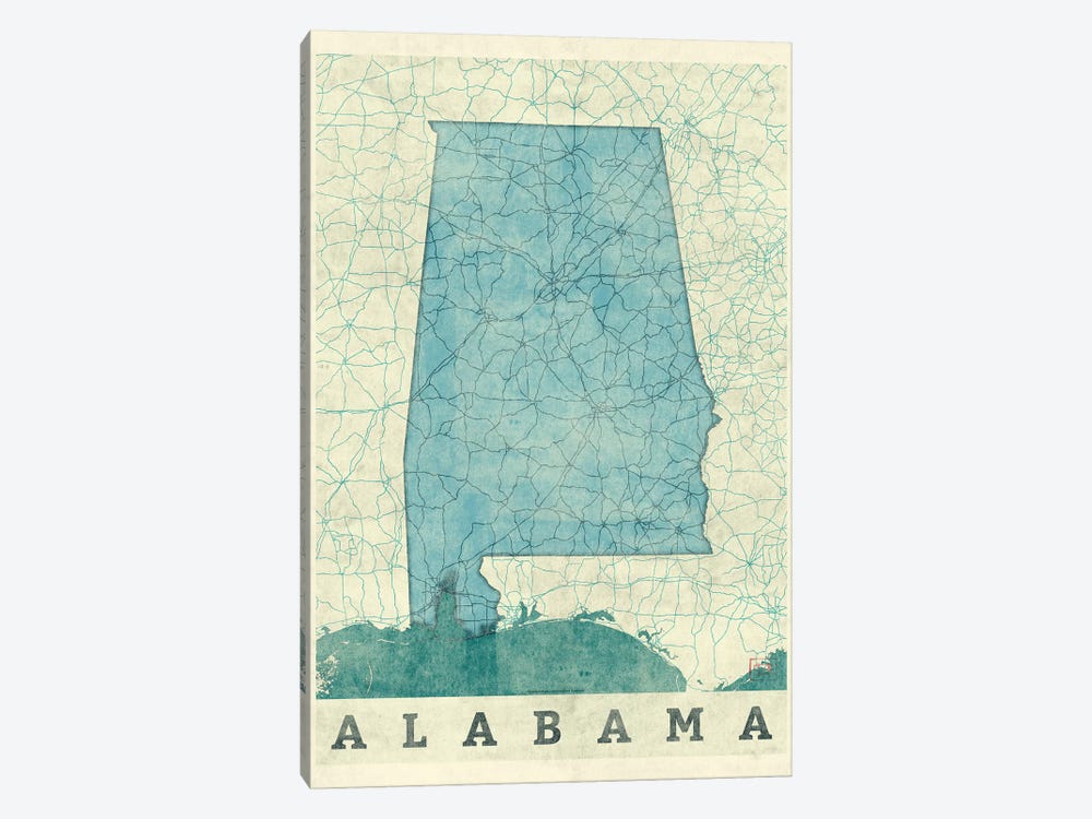 Alabama Map by Hubert Roguski 1-piece Canvas Wall Art