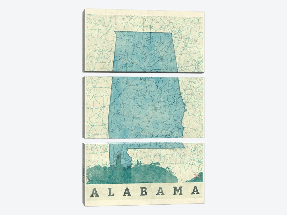 Alabama Map by Hubert Roguski 3-piece Canvas Artwork