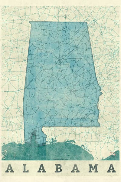 Large Map Art - Canvas Prints: Alabama Map by Hubert Roguski