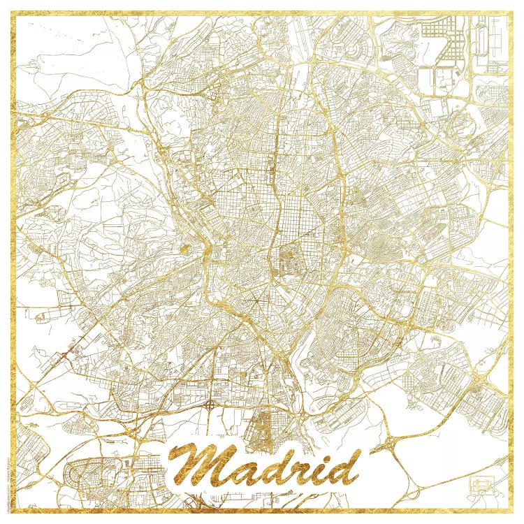 Madrid Gold Leaf Urban Blueprint Map